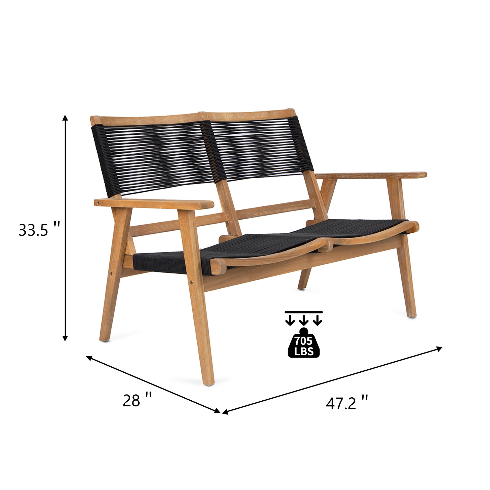 Patio Furniture Set Black Rope Furniture Set,Outdoor Conversation Sectional For Backyard Poolside Table*1, Single Chair*2, Beautiful Chair*1 Black Brown Garden & Outdoor Modern 2 Person Seating Group Acacia Wood