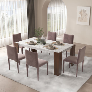 Hettie Dining Table, Engineering Stone & Brown Finish Dn02157 Brown Marble