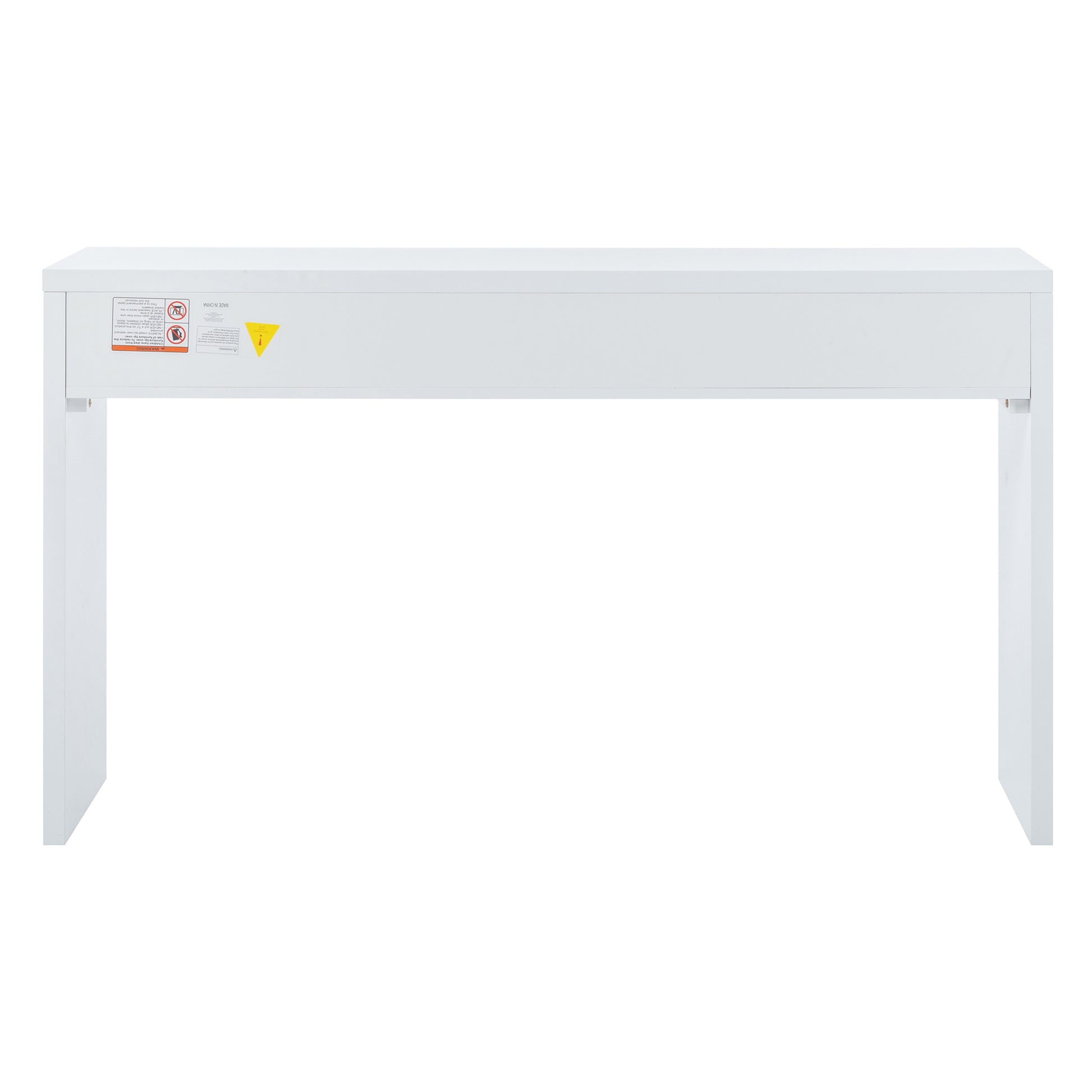 Modern Minimalist Console Table With Open Tabletop And Four Drawers With Metal Handles For Entry Way, Living Room And Dining Room White White Mdf