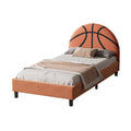 Basketball Design Upholstered Twin Platform Bed Sport Style Bed For Boys & Girls, Teens, Orange Box Spring Not Required Twin Orange Wood Bed Frame Velvet Velvet