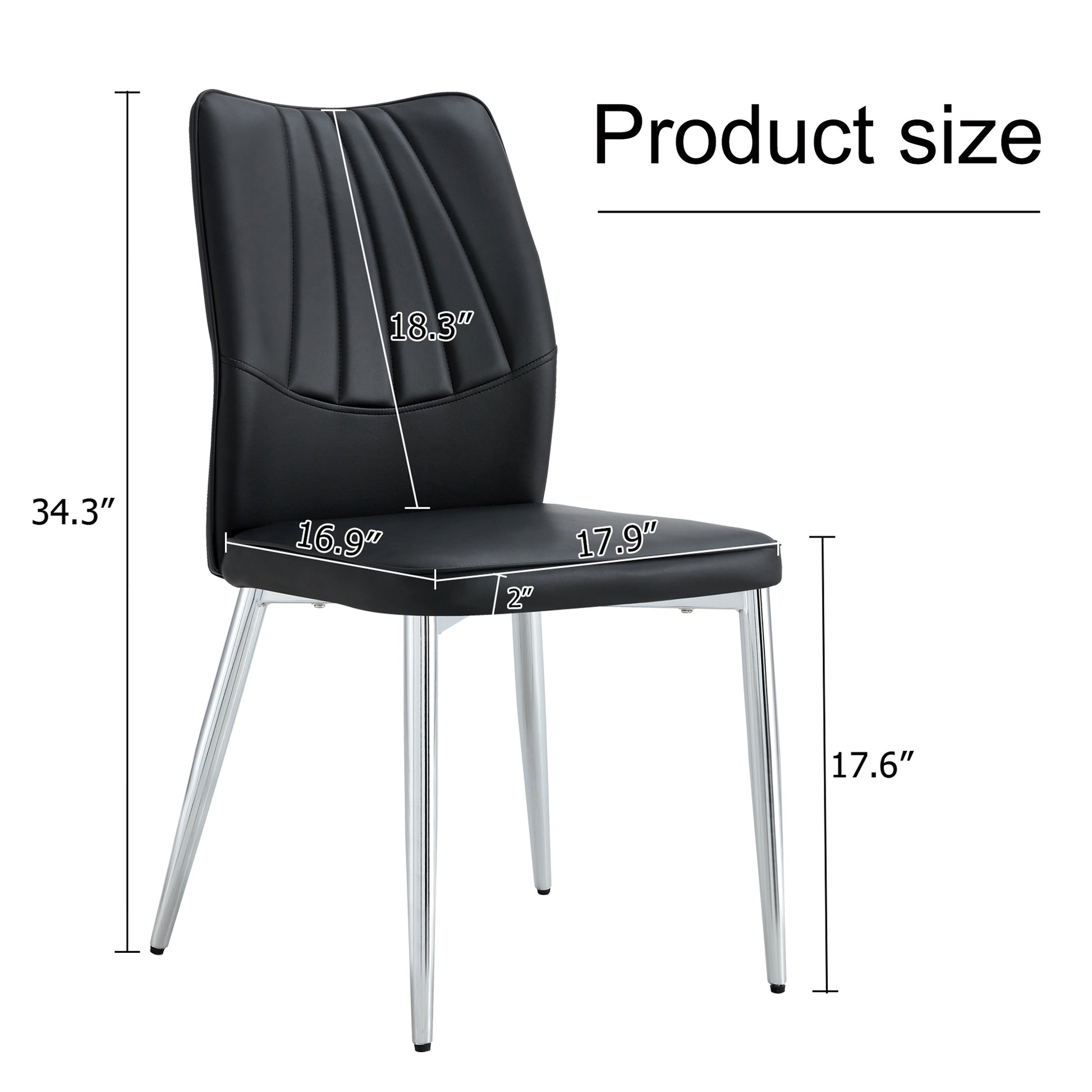 Four Black Dining Chairs. Modern Chairs From The Middle Ages. Made Of Pu Material Cushion And Silver Metal Legs. Suitable For Restaurants And Living Rooms C 009 Black Pu