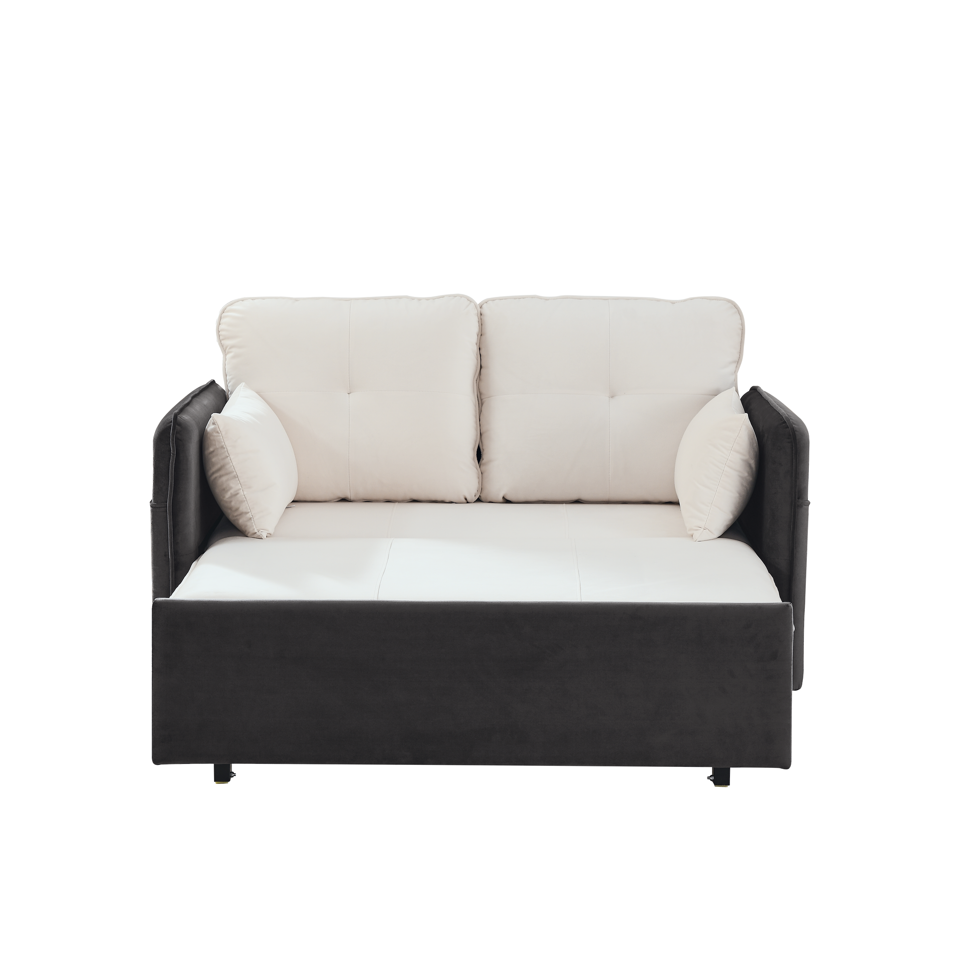 53" Modern Convertible Sofa Bed W 2 Removable Armrests W Usb Power Port, Velvet Recliner Adjustable Sofa W Head Pull Out Bed, 2 Pillows, For Living Room Apartment Etc., White Grey Beige Grey Foam Velvet