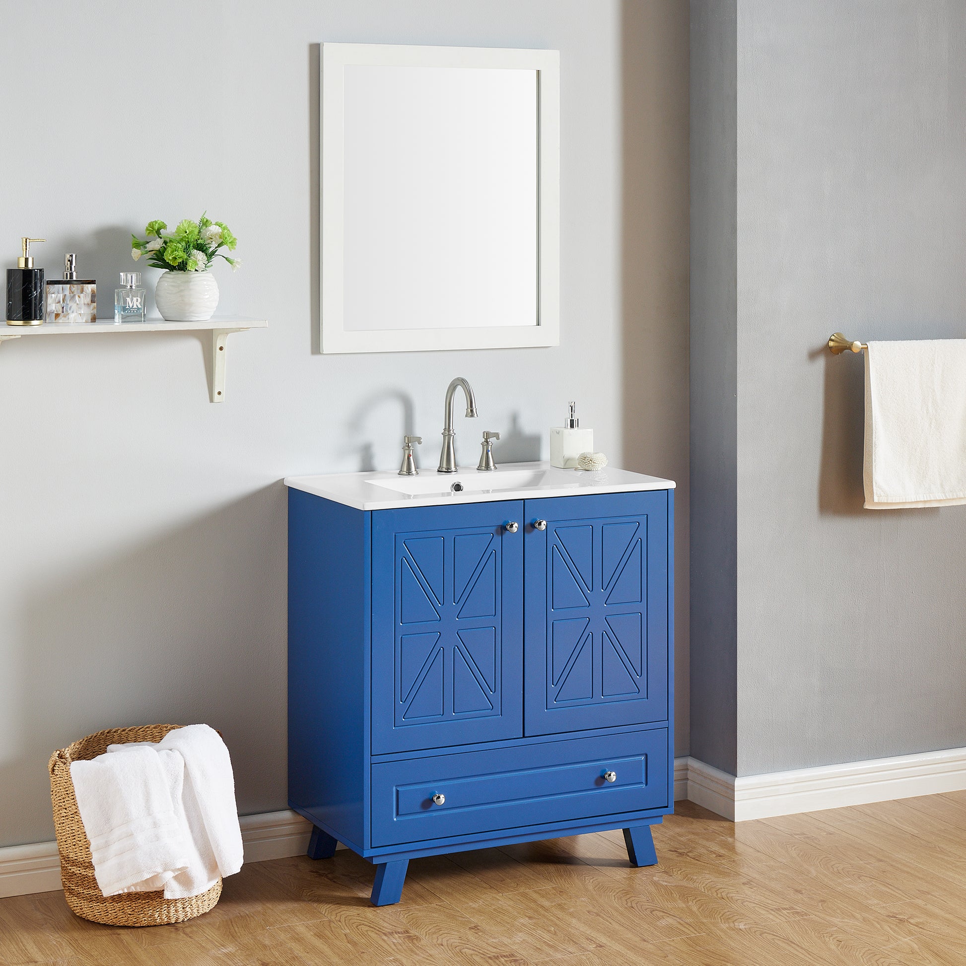 Bathroom Vanity Blue Solid Wood Mdf