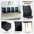 Four Black Dining Chairs. A Medieval Modern Chair Made Of Pu Material With Soft Cushions, Equipped With Golden Metal Legs. Suitable For Restaurants And Living Rooms Black Pu