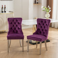 Nikki Collection Modern, High End Tufted Solid Wood Contemporary Velvet Upholstered Dining Chair With Chrome Stainless Steel Plating Legs,Nailhead Trim,Set Of 2,Purple And Chrome, Sw1701Pp Purple Dining Room American Traditional Rubberwood Set Of 2 Foam