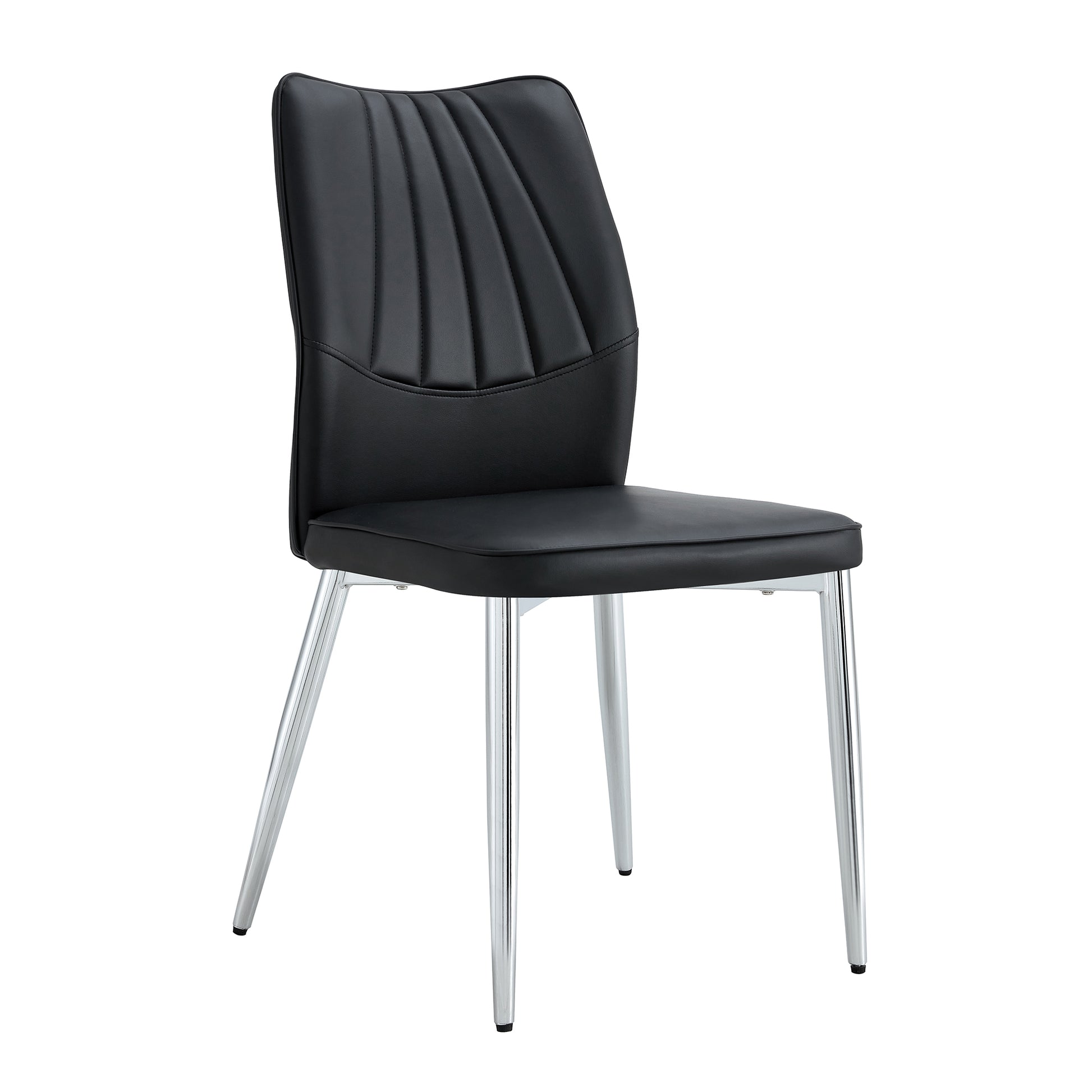 Four Black Dining Chairs. Modern Chairs From The Middle Ages. Made Of Pu Material Cushion And Silver Metal Legs. Suitable For Restaurants And Living Rooms C 009 Black Pu