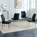 Four Black Dining Chairs. Modern Chairs From The Middle Ages. Made Of Pu Material Cushion And Silver Metal Legs. Suitable For Restaurants And Living Rooms C 009 Black Pu