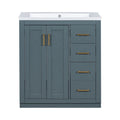 30'' Bathroom Vanity With Resin Sink Combo,Solid Wood Frame Bathroom Storage Cabinet, Freestanding Vanity Set With 3 Drawers& Soft Closing Doors 2 Navy Blue 2 1 Adjustable Hinges Bathroom Freestanding Solid Wood Mdf Resin Painted