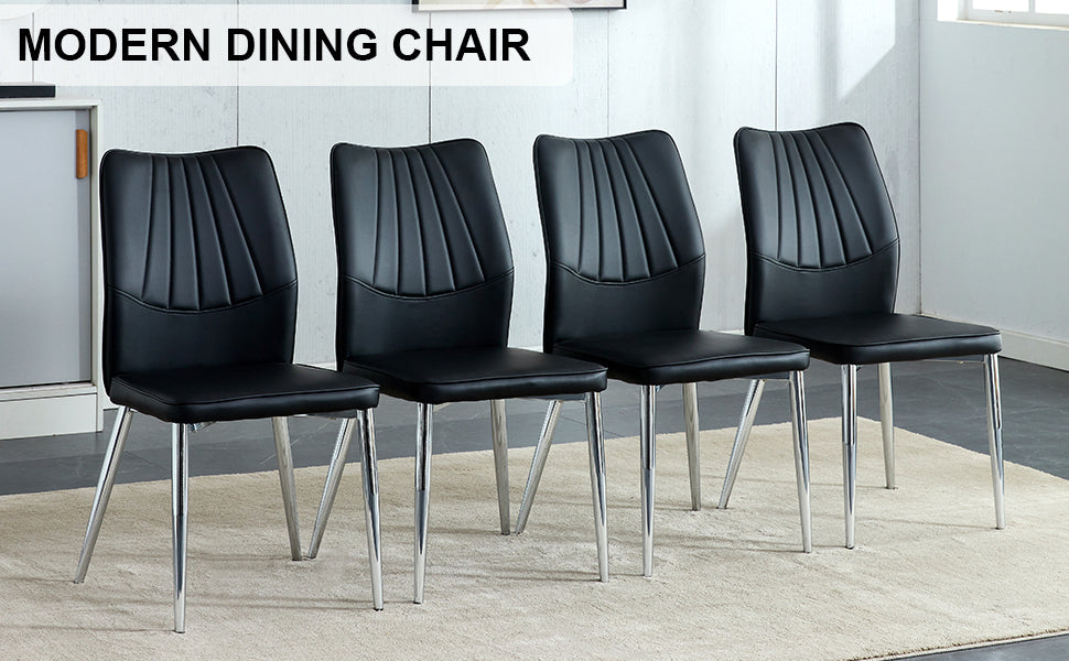 Four Black Dining Chairs. Modern Chairs From The Middle Ages. Made Of Pu Material Cushion And Silver Metal Legs. Suitable For Restaurants And Living Rooms C 009 Black Pu