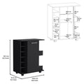 Black 4 Wheel Bar Cart Cabinet For Kitchen Or Living Room, With 6 Side Built In Bottle Racks, 1 Interior Shelve, 2 Side Shelves, 2 Space With Wood Door To Store Glasses, Cups, Coffee Or Snacks Black Particle Board Engineered Wood