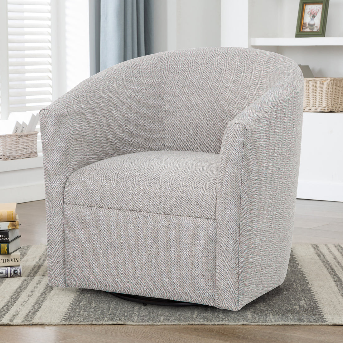 Lainey Sea Oat Swivel Barrel Chair Beige Modern,Transitional Foam Polyester