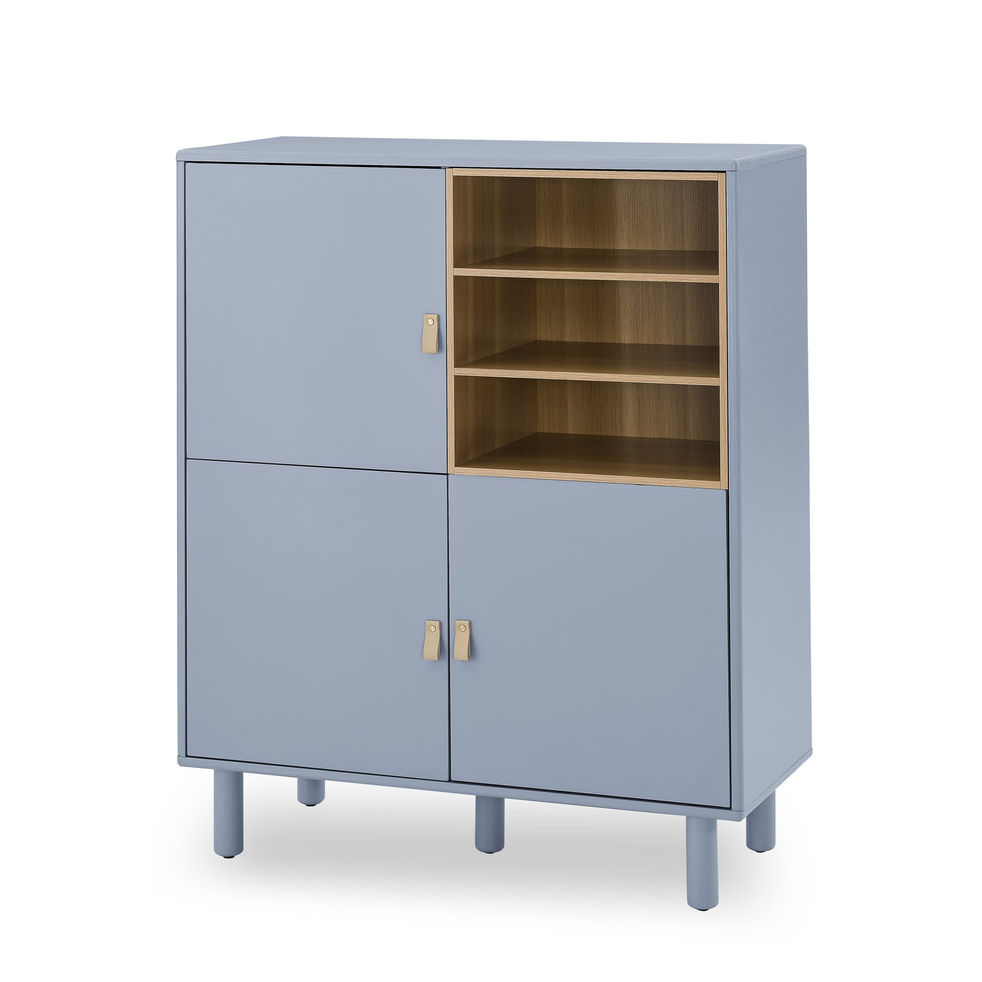 Storage Cabinet With Door, Multifunctional Storage Cabinet, Modern Sideboard Cabinet, Wooden Storage Cabinet, Leather Handle Drawer Cabinet, Home Storage Cabinet, Office Cabinet Blue Solid Wood Mdf