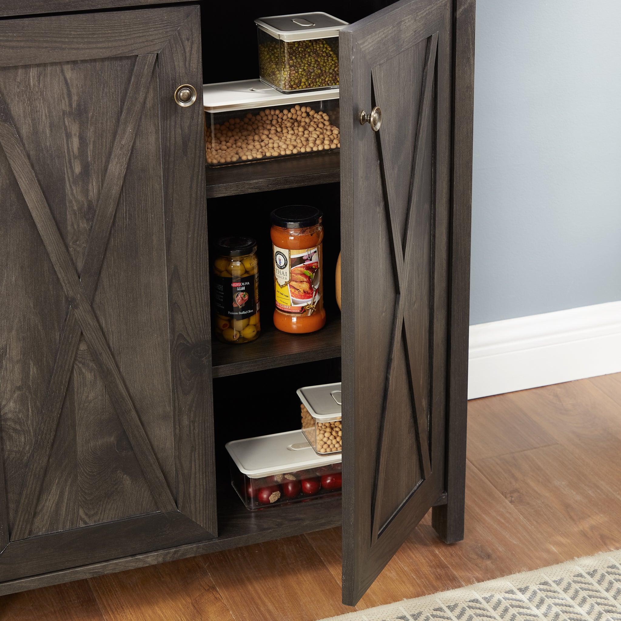 Coffee Bar Cabinet Kitchen Cabinet with Microwave charcoal grey-cabinets included-mdf