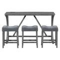 Bar Table Set With Power Outlet, Bar Table And Chairs Set, 4 Piece Dining Table Set, Industrial Breakfast Table Set, For Living Room, Dining Room, Game Room Gray Solid Wood Mdf