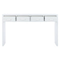 Modern Minimalist Console Table With Open Tabletop And Four Drawers With Metal Handles For Entry Way, Living Room And Dining Room White White Mdf