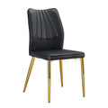 Four Black Dining Chairs. A Medieval Modern Chair Made Of Pu Material With Soft Cushions, Equipped With Golden Metal Legs. Suitable For Restaurants And Living Rooms Black Pu