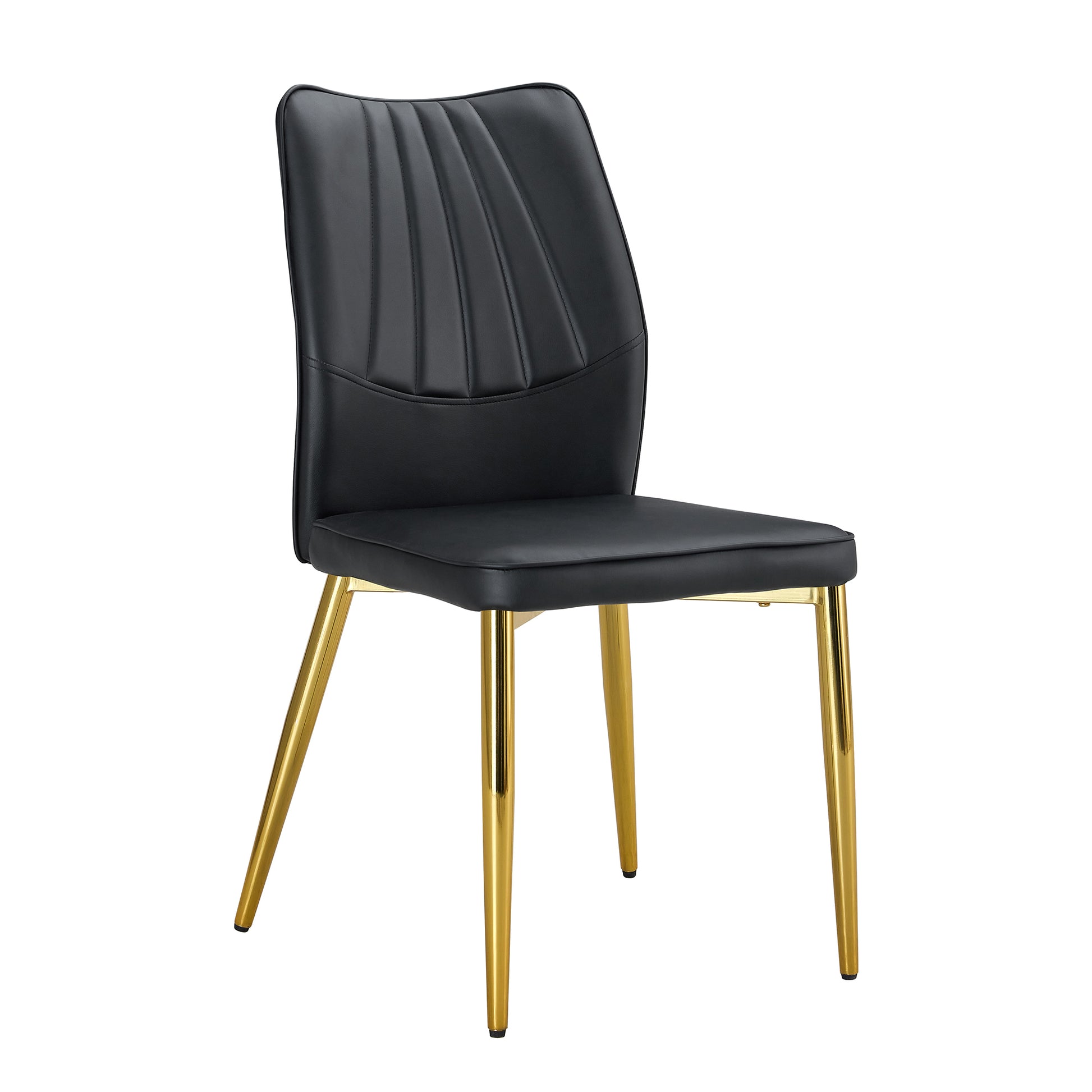 Four Black Dining Chairs. A Medieval Modern Chair Made Of Pu Material With Soft Cushions, Equipped With Golden Metal Legs. Suitable For Restaurants And Living Rooms Black Pu