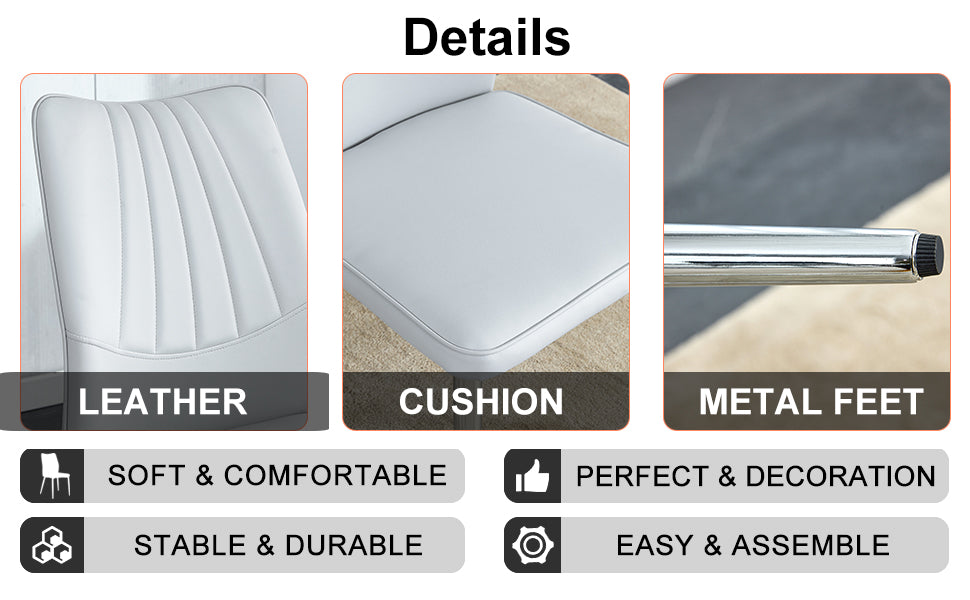 Four Light Gray Dining Chairs. A Medieval Modern Chair Made Of Pu Material With Soft Cushions And Silver Metal Legs. Suitable For Restaurants And Living Rooms Light Gray Pu