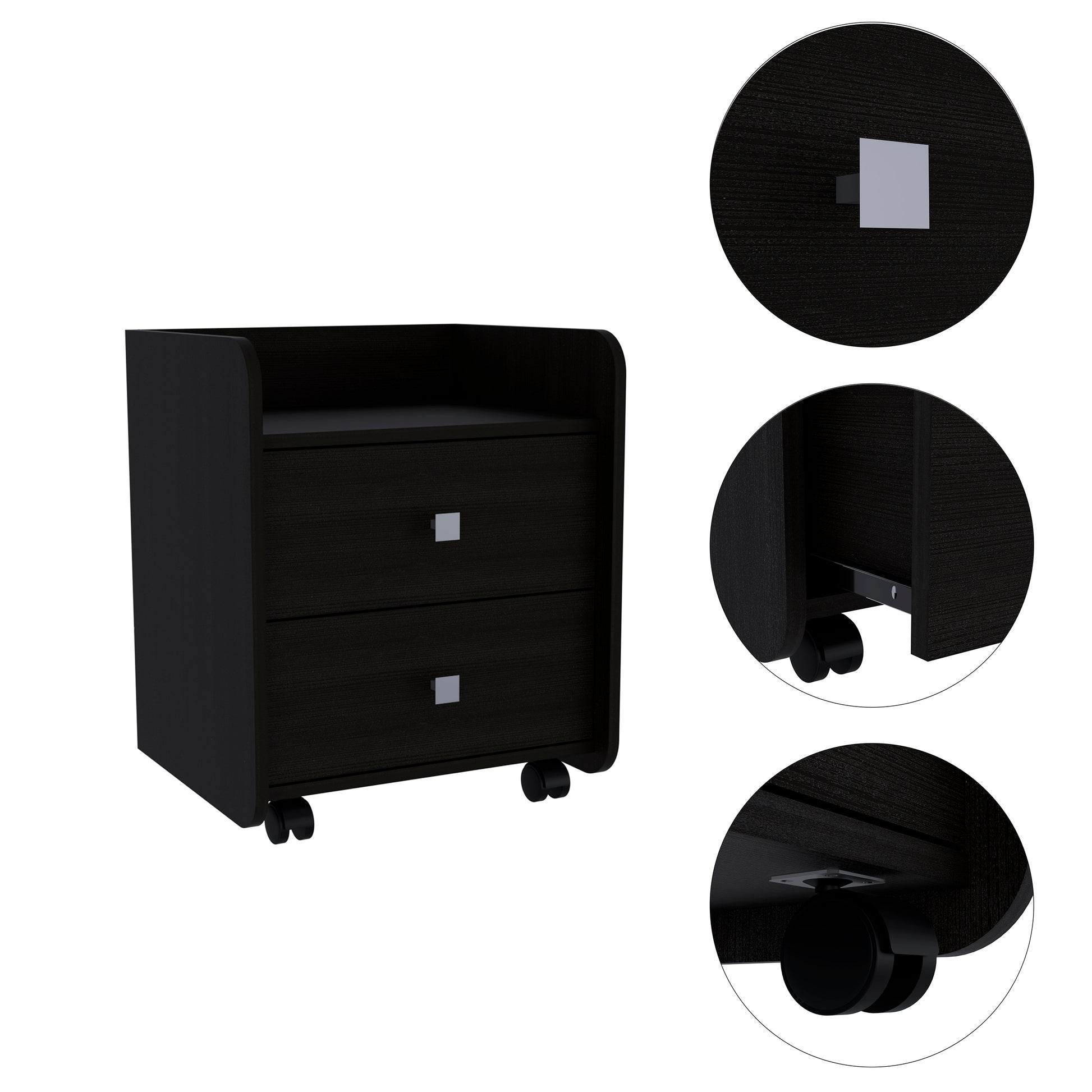 Nightstand 22"H, Two Drawers, Superior Top, Metal Handle, Black Black 2 Drawers Pine Black Particle Board Engineered Wood