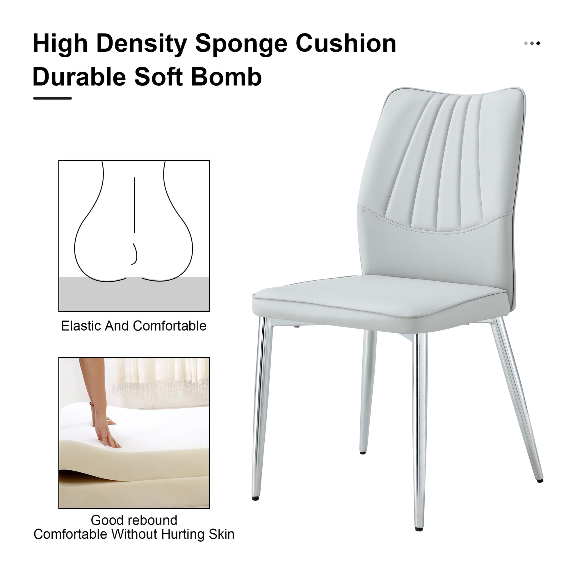 6 Light Gray Dining Chairs. Modern Chairs From The Middle Ages. Made Of Pu Material Cushion And Silver Metal Legs. Suitable For Restaurants And Living Rooms C 009 Light Gray Pu