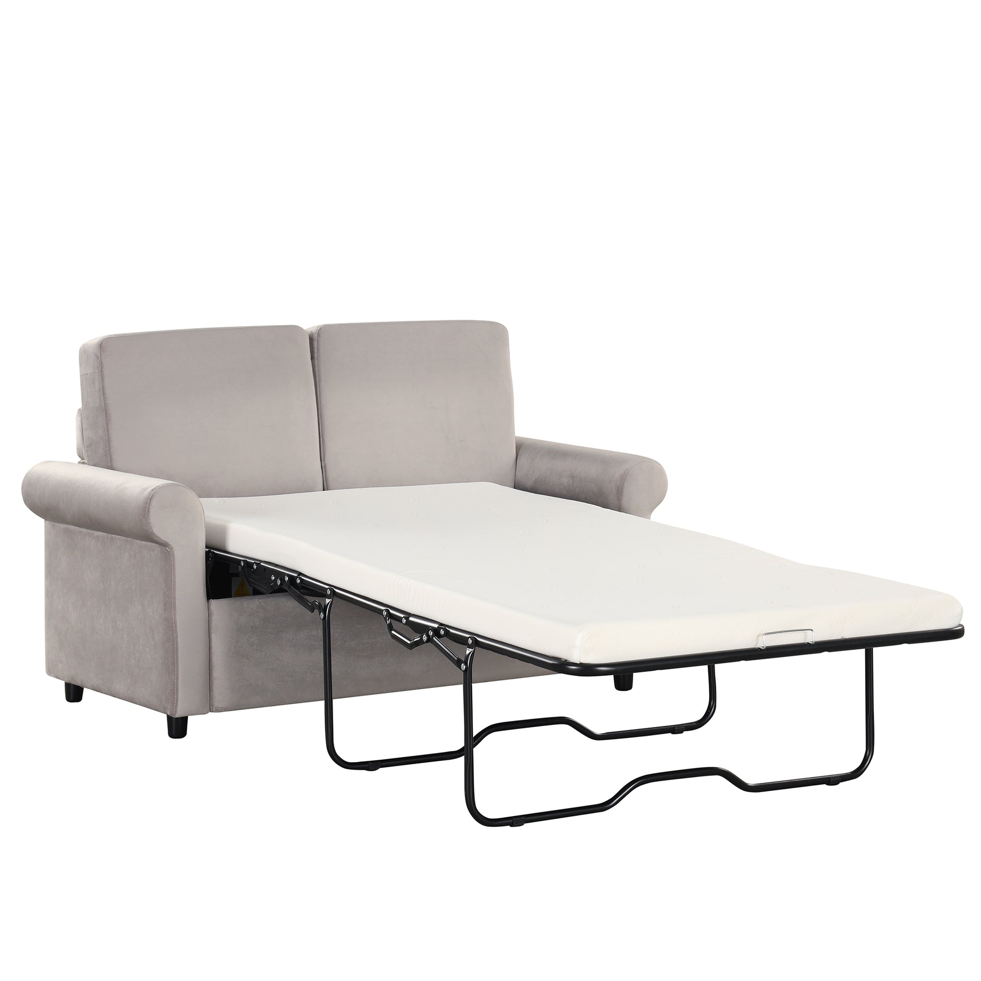 57.4" Pull Out Sofa Bed,Sleeper Sofa Bed With Premium Twin Size Mattress Pad,2 In 1 Pull Out Couch Bed With Two Usb Ports For Living Room,Small Apartment, Light Gray Old Sku:Wf296899 Light Gray Foam Velvet