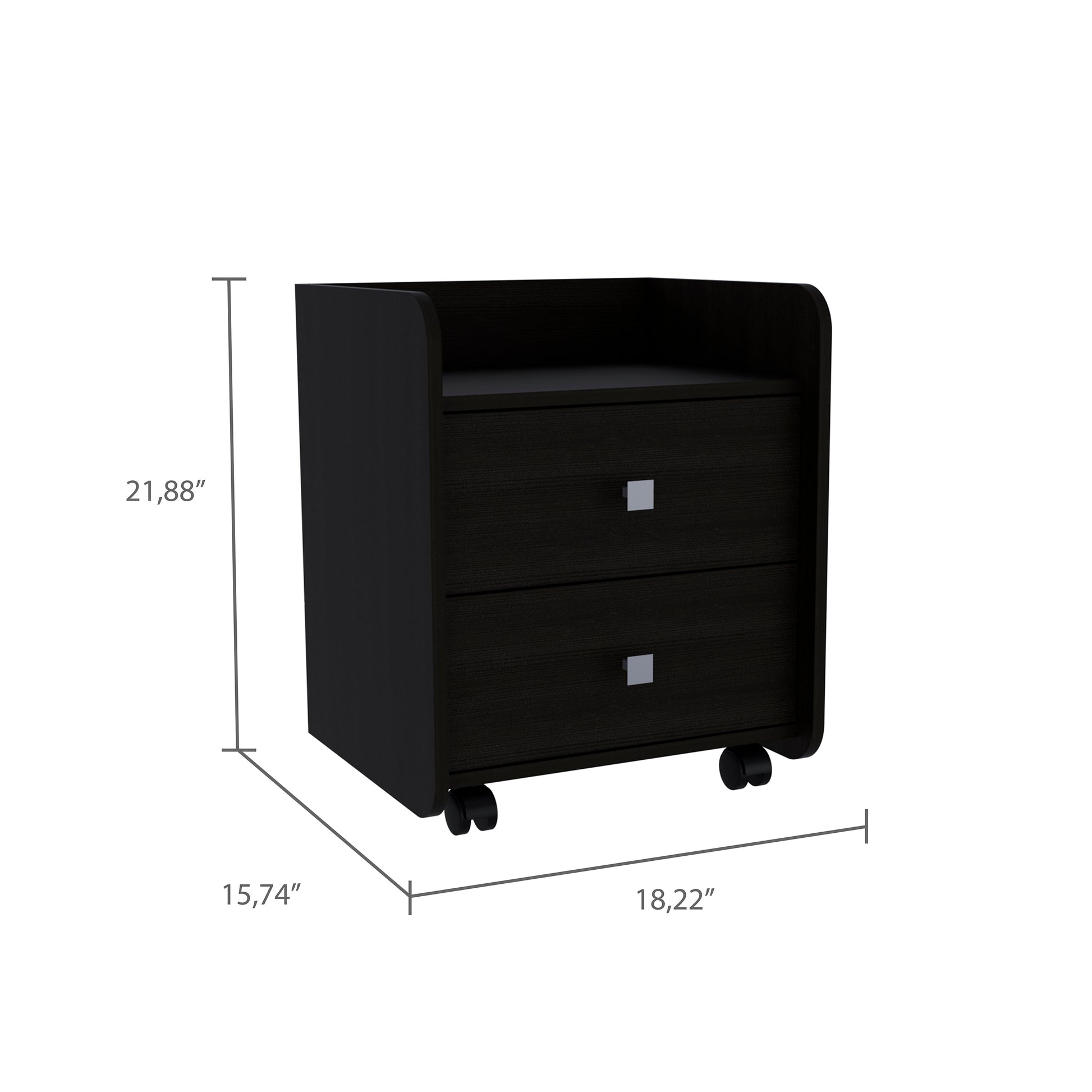 Nightstand 22"H, Two Drawers, Superior Top, Metal Handle, Black Black 2 Drawers Pine Black Particle Board Engineered Wood