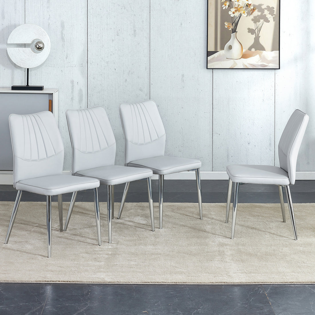 6 Light Gray Dining Chairs. Modern Chairs From The Middle Ages. Made Of Pu Material Cushion And Silver Metal Legs. Suitable For Restaurants And Living Rooms C 009 Light Gray Pu