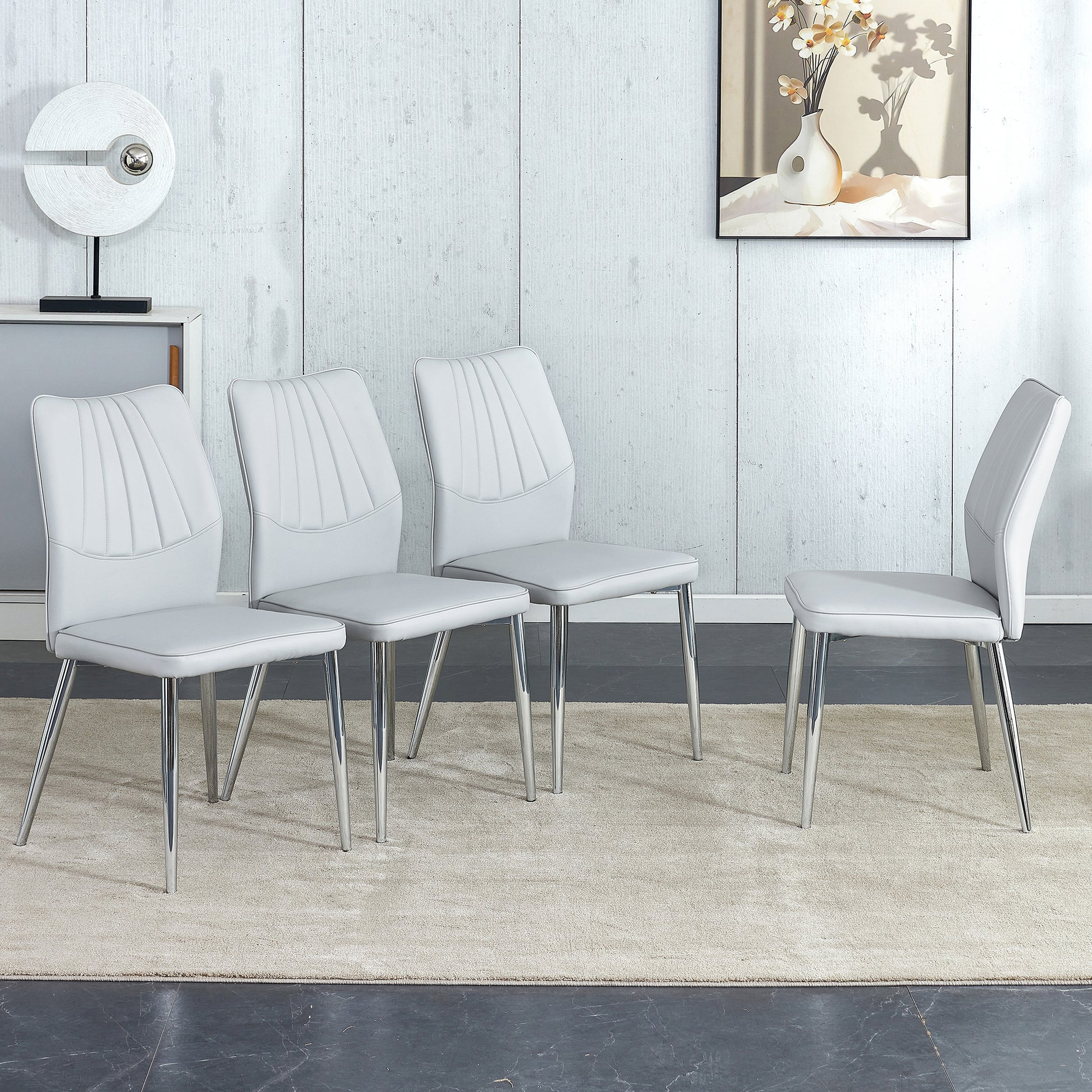 6 Light Gray Dining Chairs. Modern Chairs From The Middle Ages. Made Of Pu Material Cushion And Silver Metal Legs. Suitable For Restaurants And Living Rooms C 009 Light Gray Pu