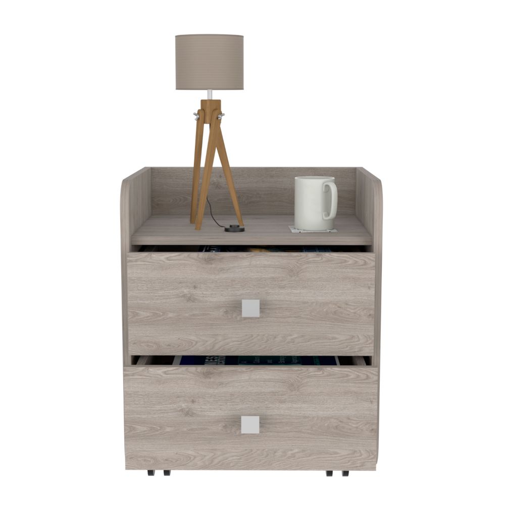 Nightstand 22"H, Two Drawers, Superior Top, Metal Handle, Four Wheels, Light Gray Gray 2 Drawers Contemporary,Modern Pine Particle Board Engineered Wood