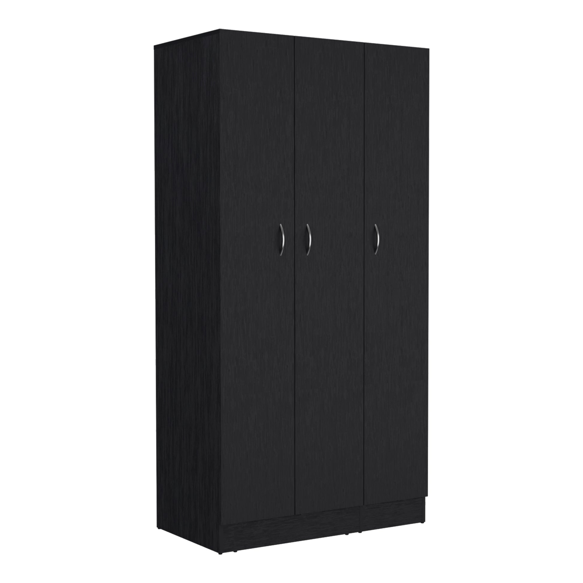 Wardrobe Armoire 71"H With 3 Doors And 2 Inner Drawers, 3 Doors, Black Black Bedroom Modern Pine Particle Board Particle Board