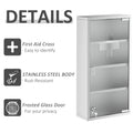 Kleankin Wall Mounted Medicine Cabinet, Locking Wall Cabinet With 4 Tier Shelves, Stainless Steel Frame And Glass Door, Lockable With 2 Keys, Silver, 12