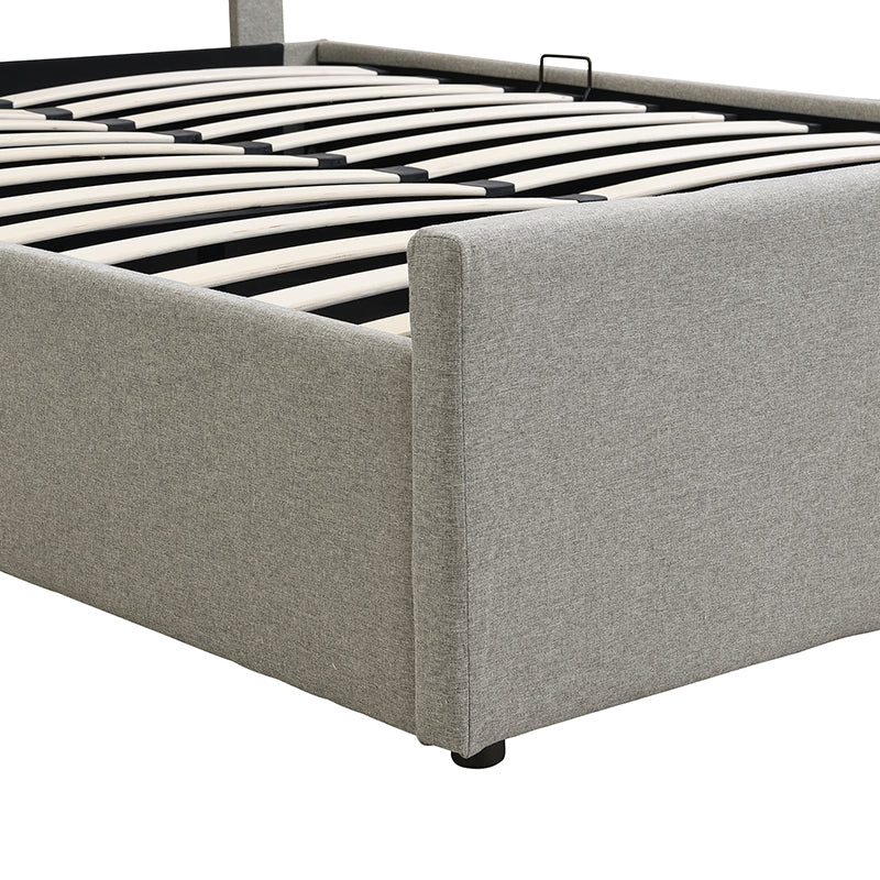 Full Size Sleigh Bed With Side Tilt Hydraulic Storage System, Linen Upholstery, Gray Gray Linen