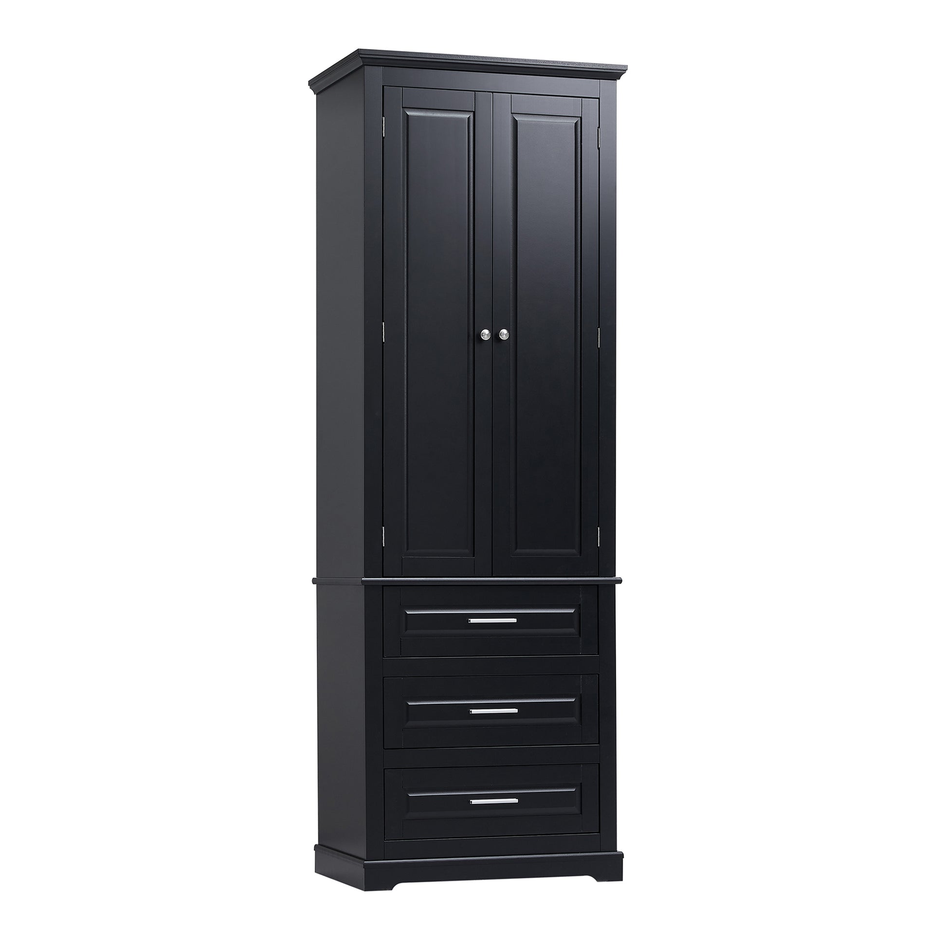 Tall Storage Cabinet With Three Drawers For Bathroom Office, Black Black Mdf