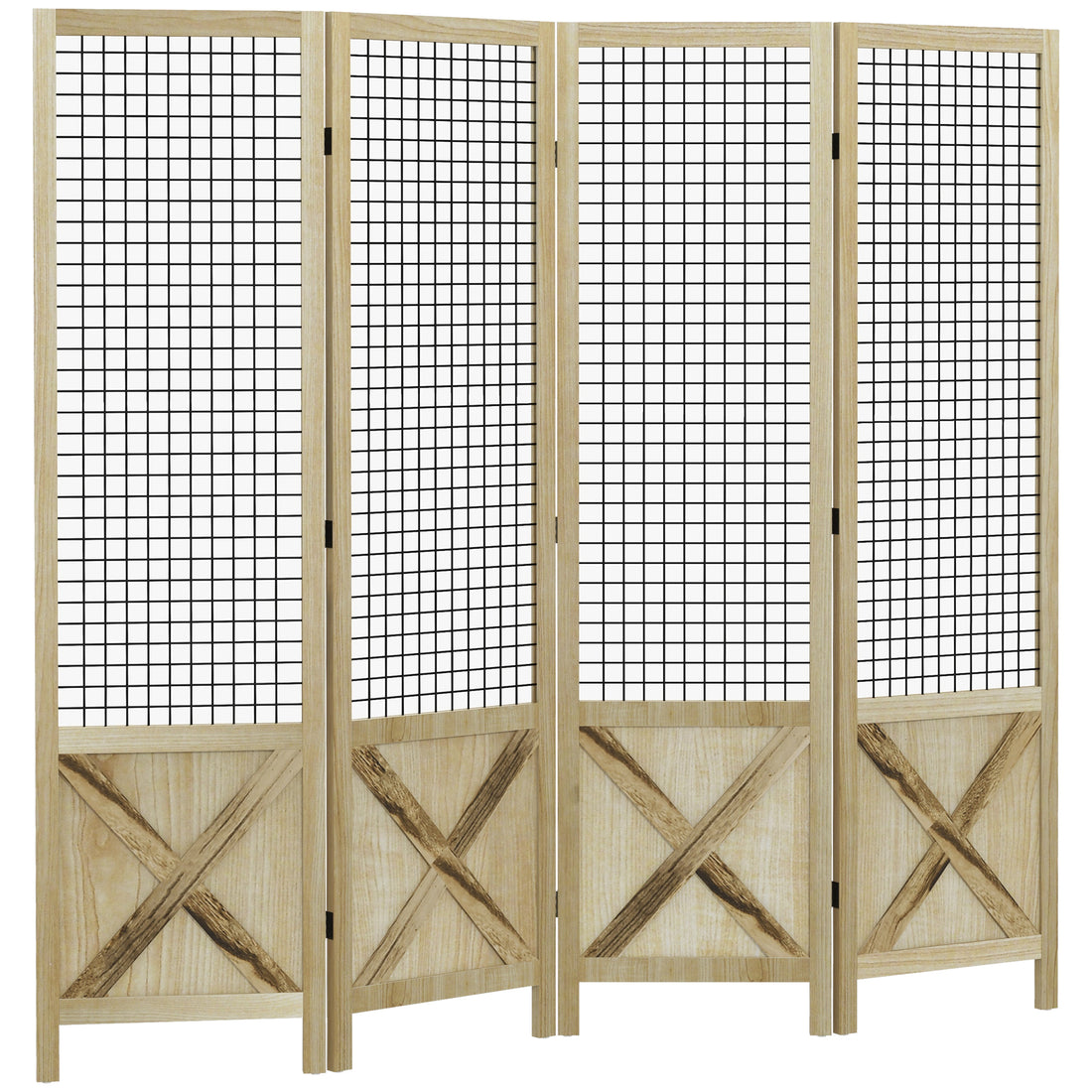 Homcom 4 Panel Room Divider, 4.7 Ft Tall Wood Indoor Portable Folding Privacy Screens, Partition Wall Divider For Home Office, Natural Natural Wood