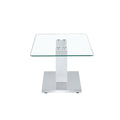 Modern Minimalist Coffee Table. Transparent Tempered Glass Tabletop With Silver Mdf Pillars. Suitable For Living Room And Dining Room Transparent Mdf Glass