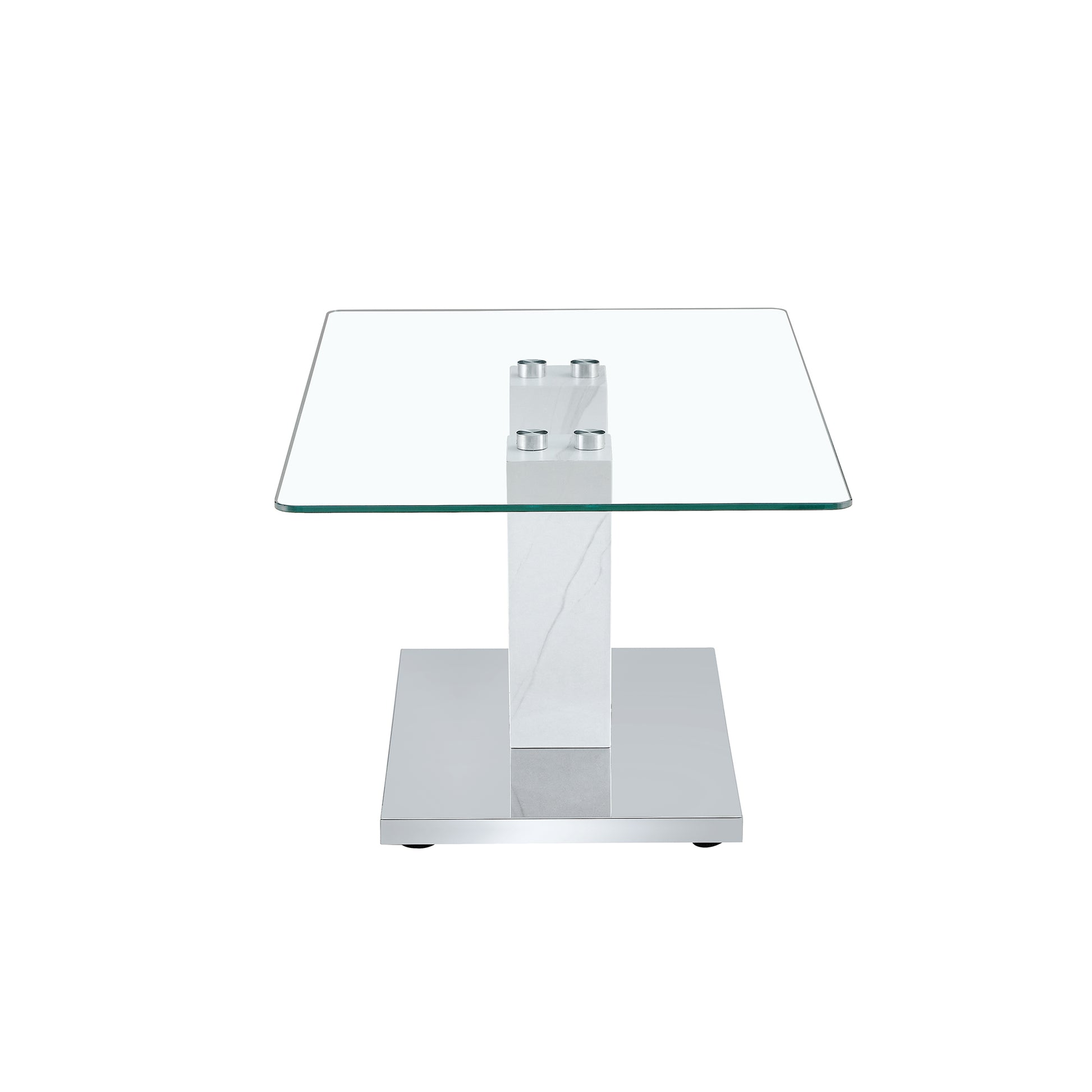 Modern Minimalist Coffee Table. Transparent Tempered Glass Tabletop With Silver Mdf Pillars. Suitable For Living Room And Dining Room Transparent Mdf Glass