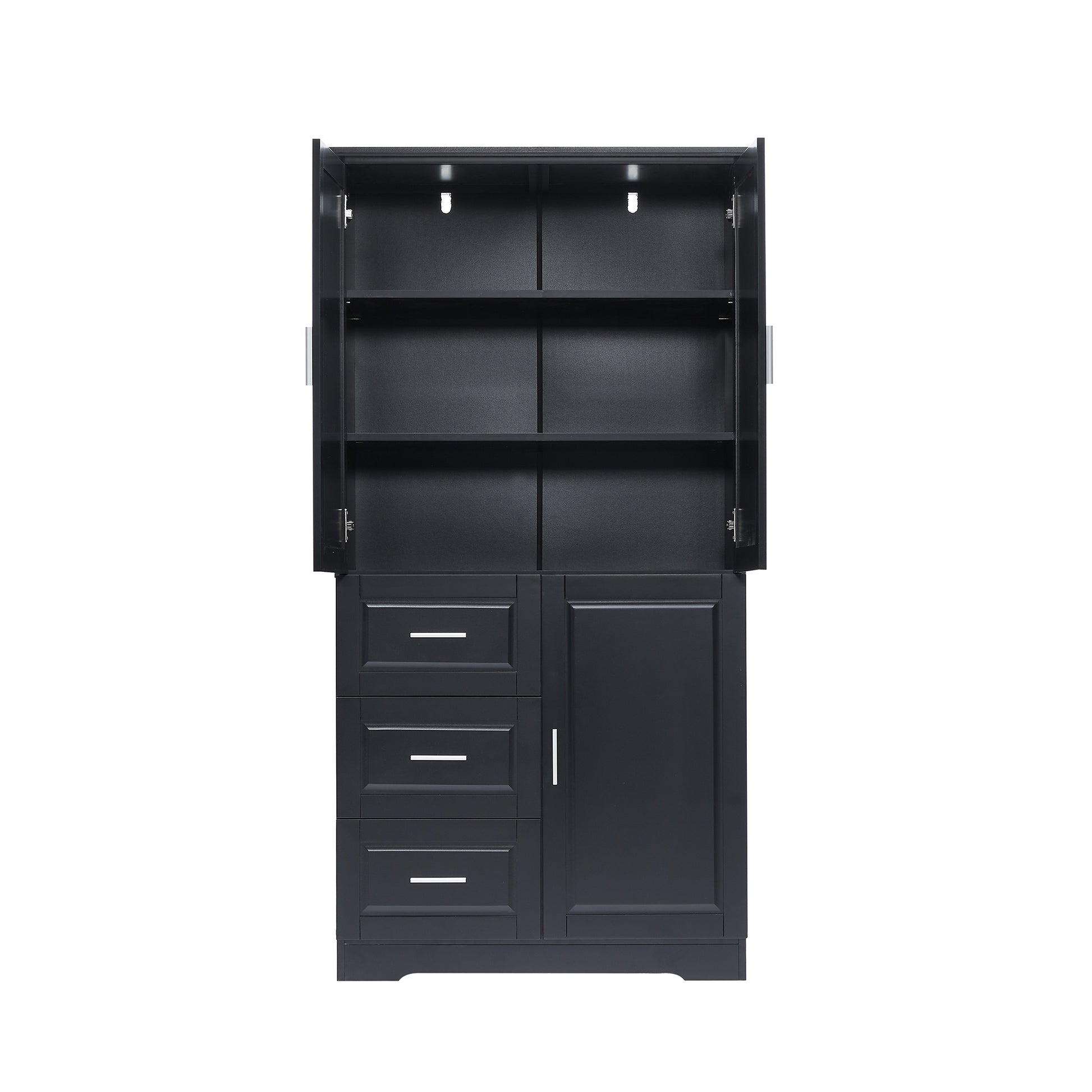 Tall and Wide Storage Cabinet with Doors for Bathroom black-mdf