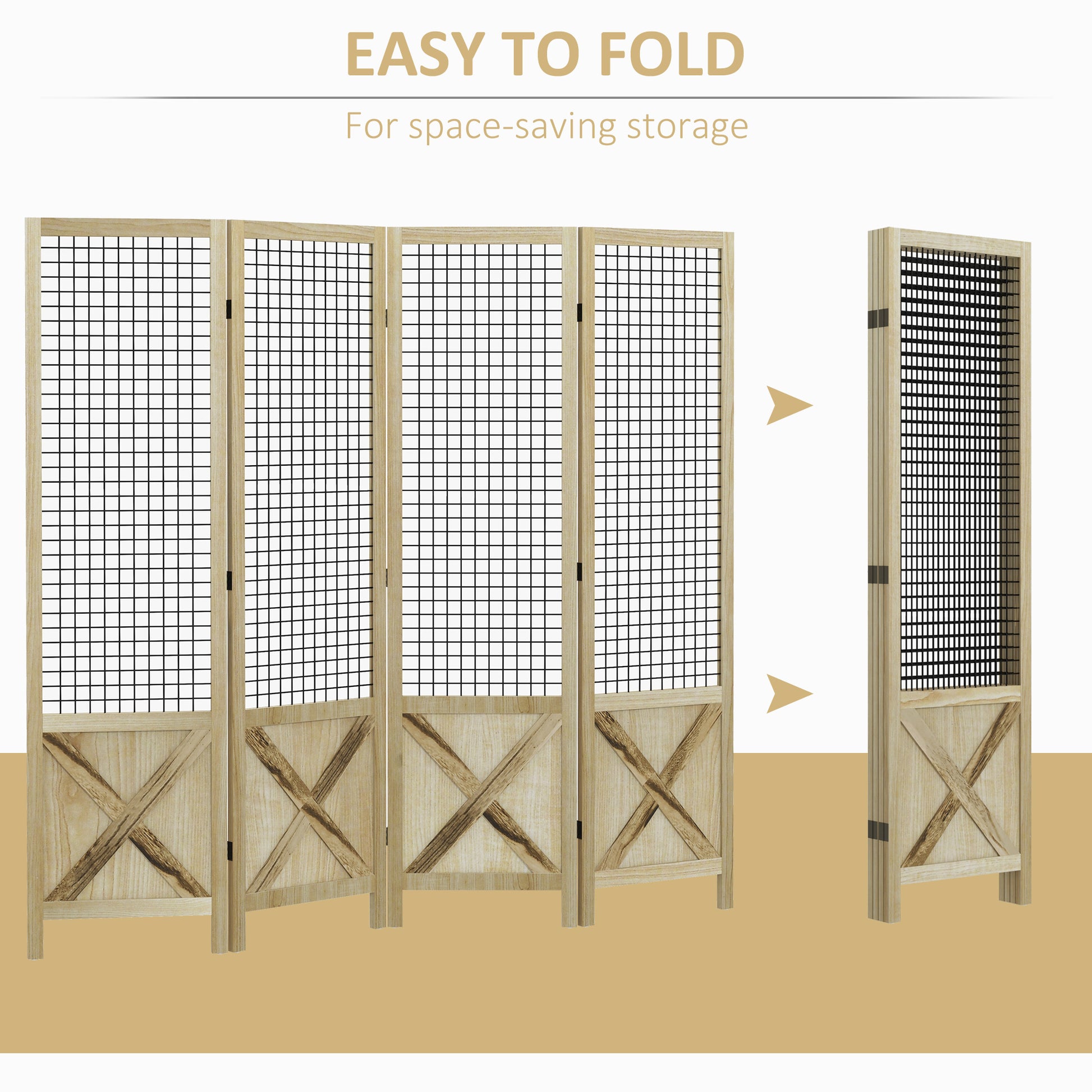 Homcom 4 Panel Room Divider, 4.7 Ft Tall Wood Indoor Portable Folding Privacy Screens, Partition Wall Divider For Home Office, Natural Natural Wood