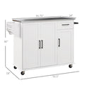 Homcom Kitchen Island With Storage, Rolling Kitchen Island On Wheels With Drawer, 3 Cabinets, Stainless Steel Countertop, Spice Rack And Towel Rack, White White Mdf