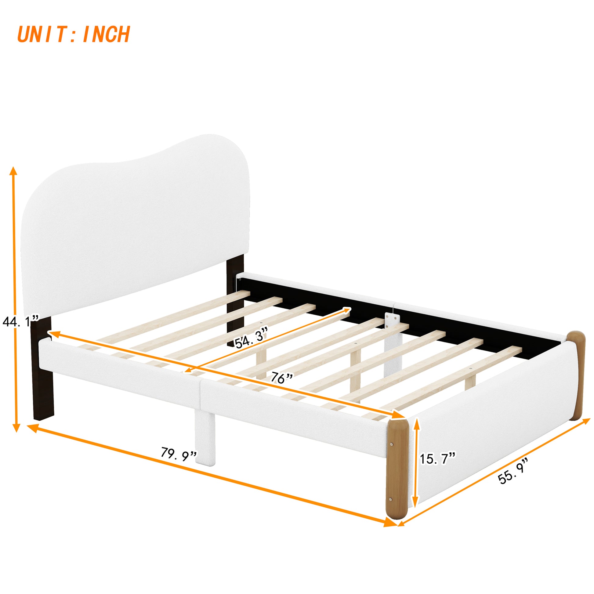 Full Size Upholstered Platform Bed With Wood Supporting Feet, White Box Spring Not Required Full White Bedroom Bed Frame Upholstered