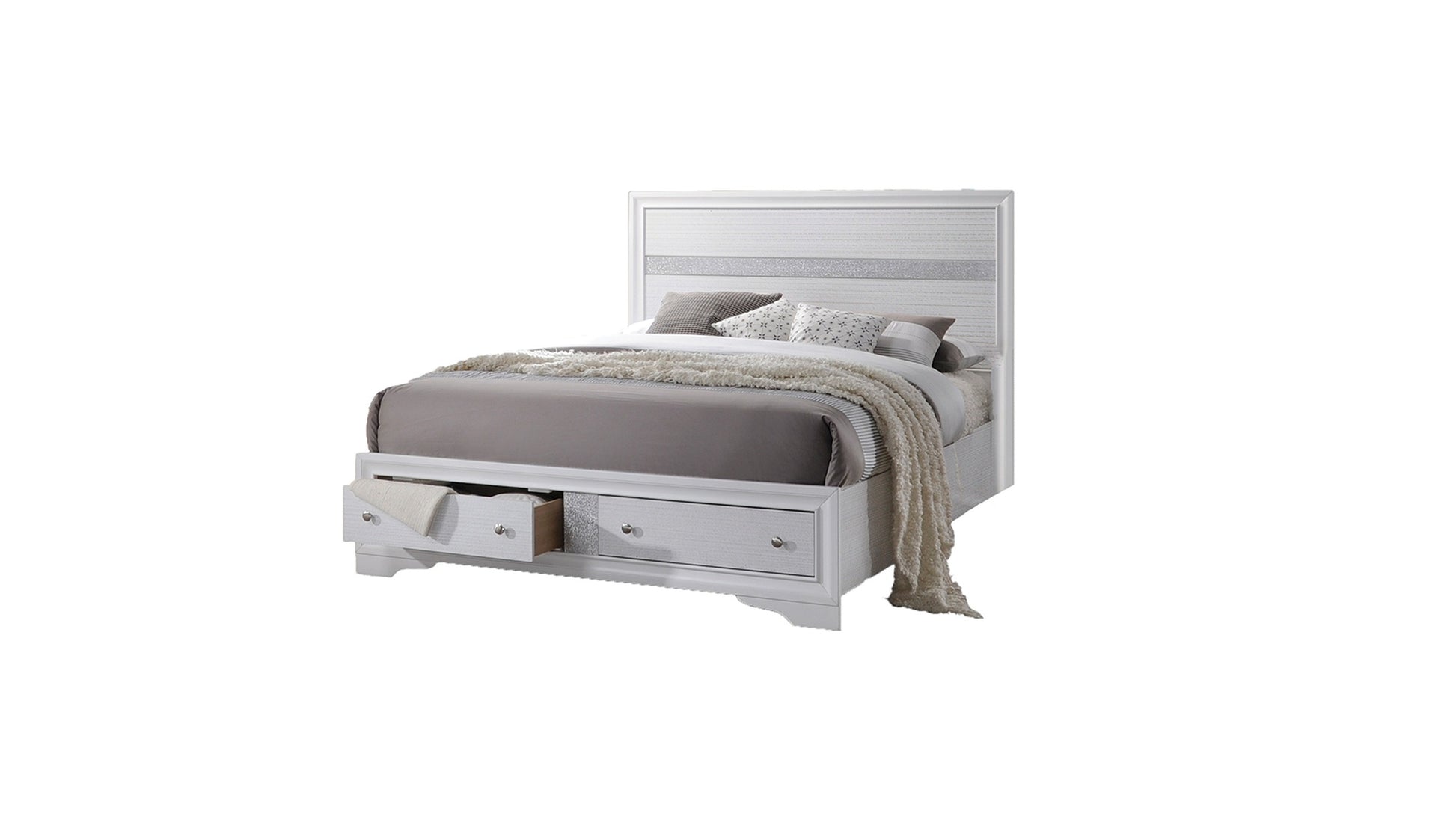 Matrix Traditional Queen 5 Pc Storage Bedroom Set Made With Wood In White Box Spring Not Required Queen White Wood 5 Piece Set Bedroom Bed Included,Chest Included,Dresser Included,Mirror Included,Nightstand Included Traditional Solid Wood Mdf Tufted Wood