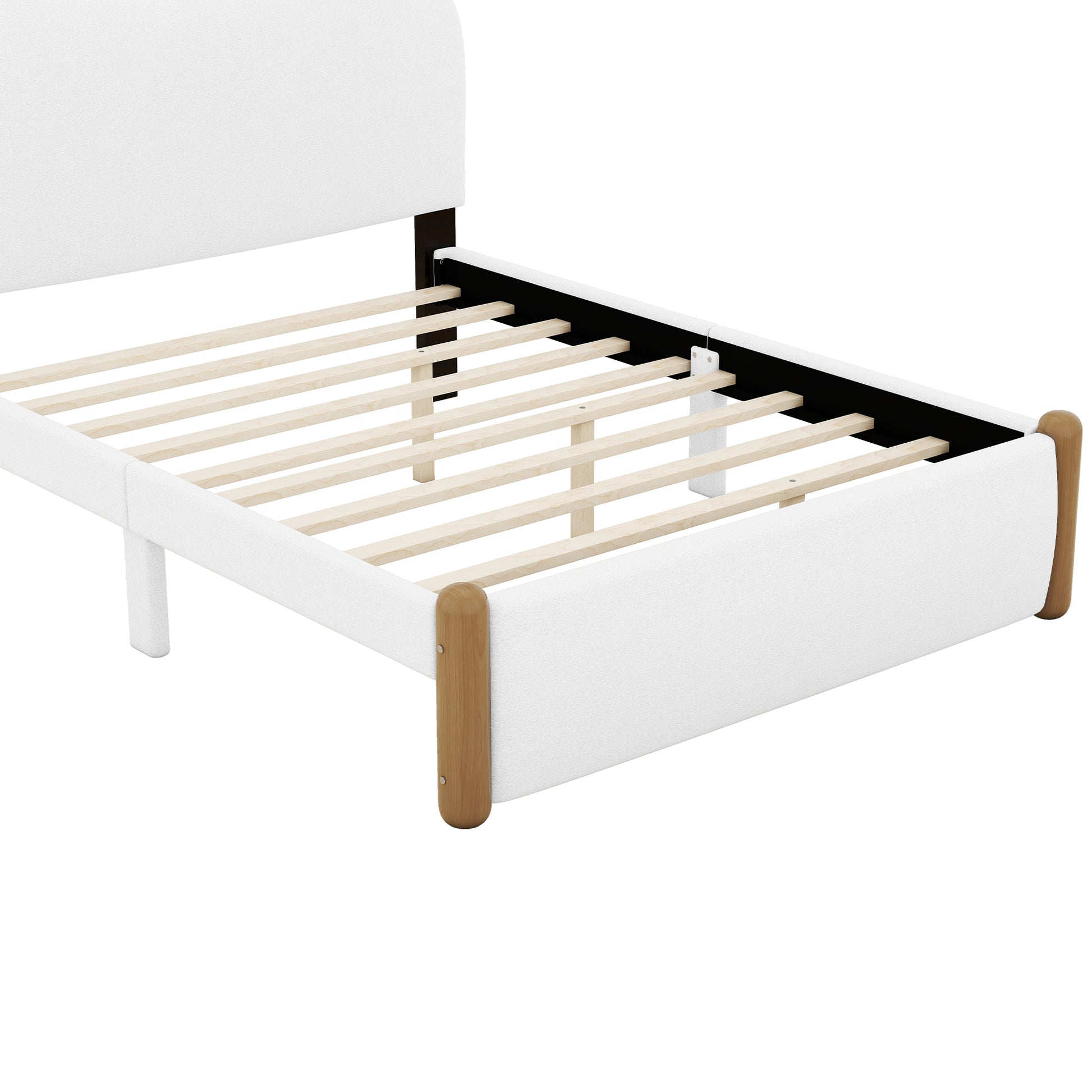 Full Size Upholstered Platform Bed With Wood Supporting Feet, White Box Spring Not Required Full White Bedroom Bed Frame Upholstered