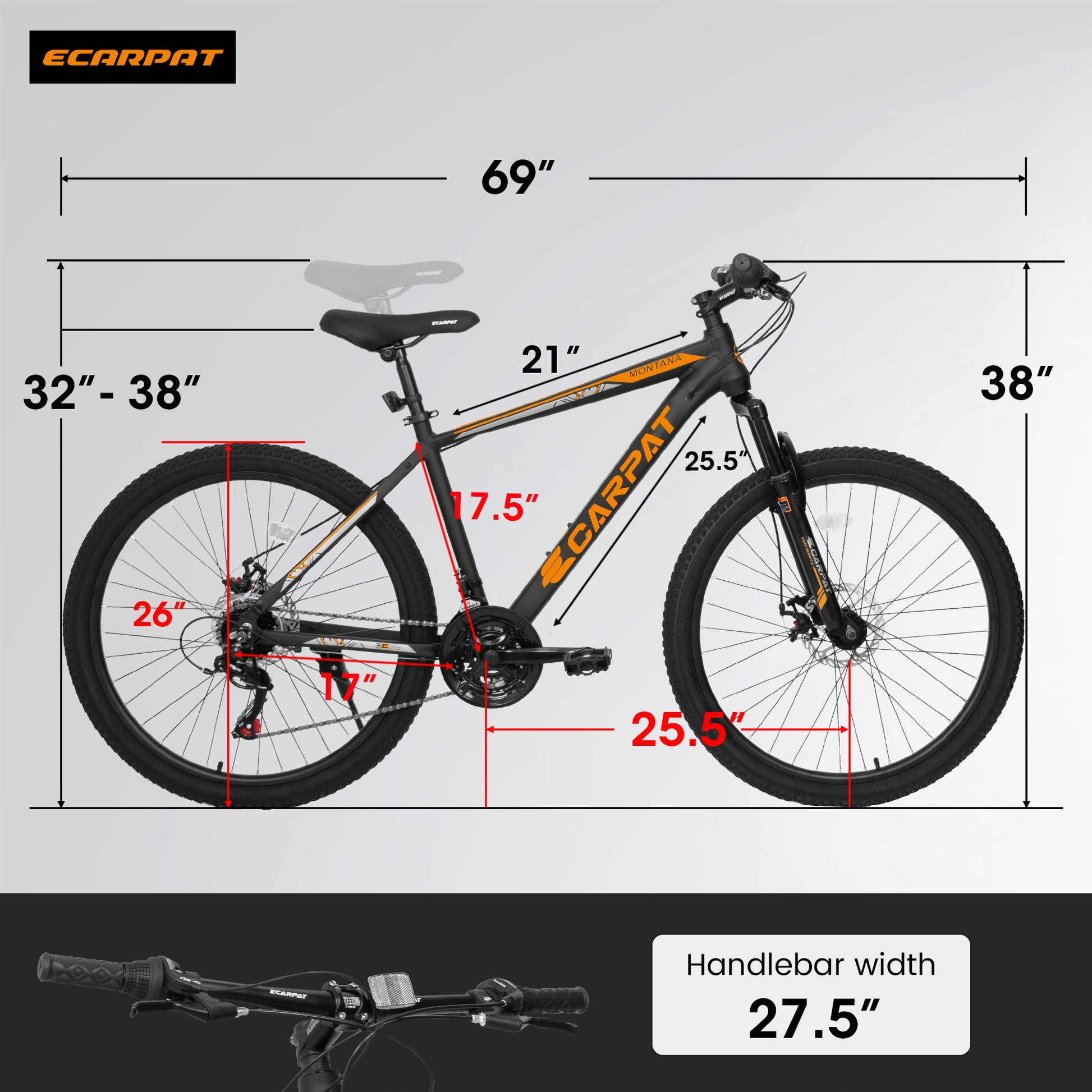 A26322 26 Inch Mountain Bike Adult Aluminum Frame Shock Absorbing Front Fork Bike 21 Speed Disc Brake Mountain Bike Orange Aluminium