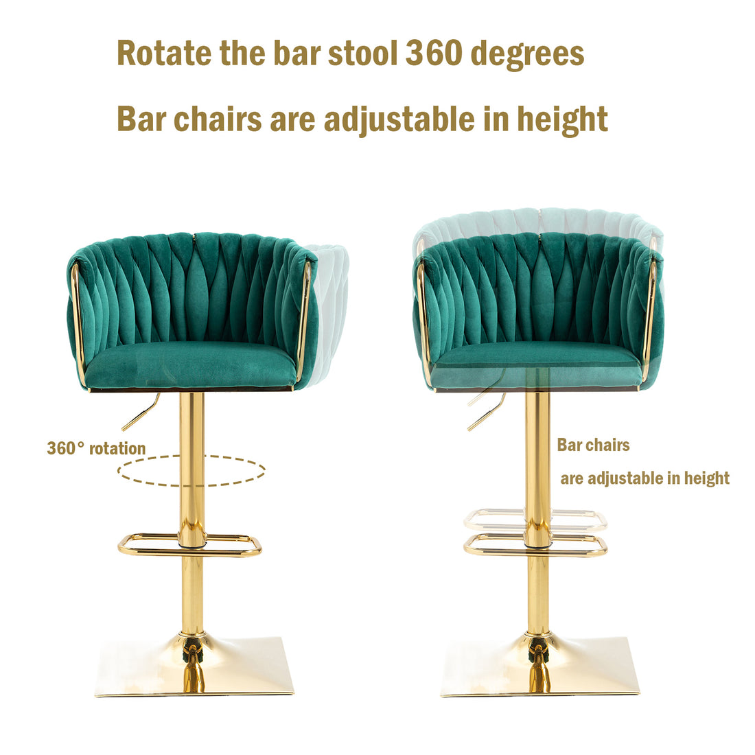 Coolmore Vintage Bar Stools With Back And Footrest Counter Height Dining Chairs 2Pc Set Emerald Metal