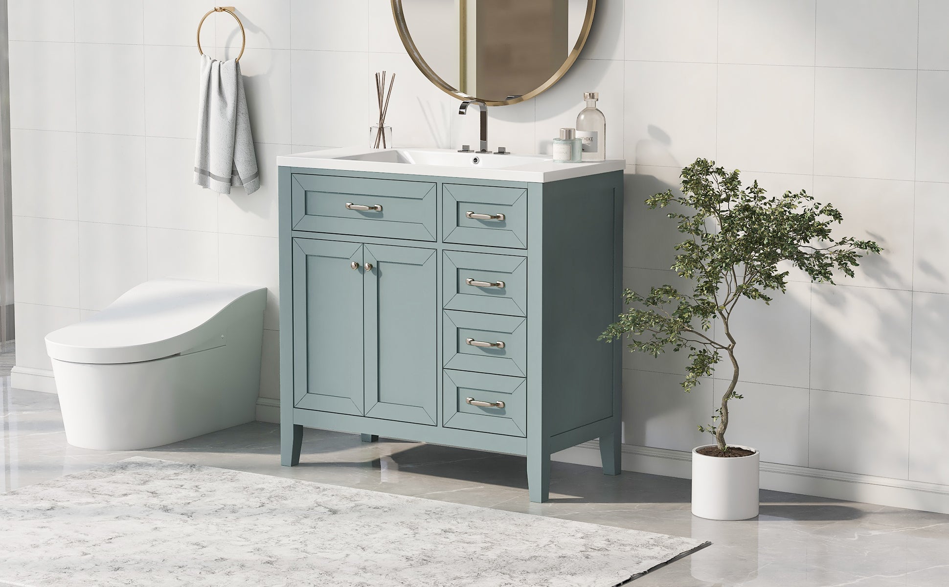 36" Bathroom Vanity With Sink Combo, Green Bathroom Cabinet With Drawers, Solid Frame And Mdf Board Old Sku:Jl000007Aag Green Solid Wood Mdf