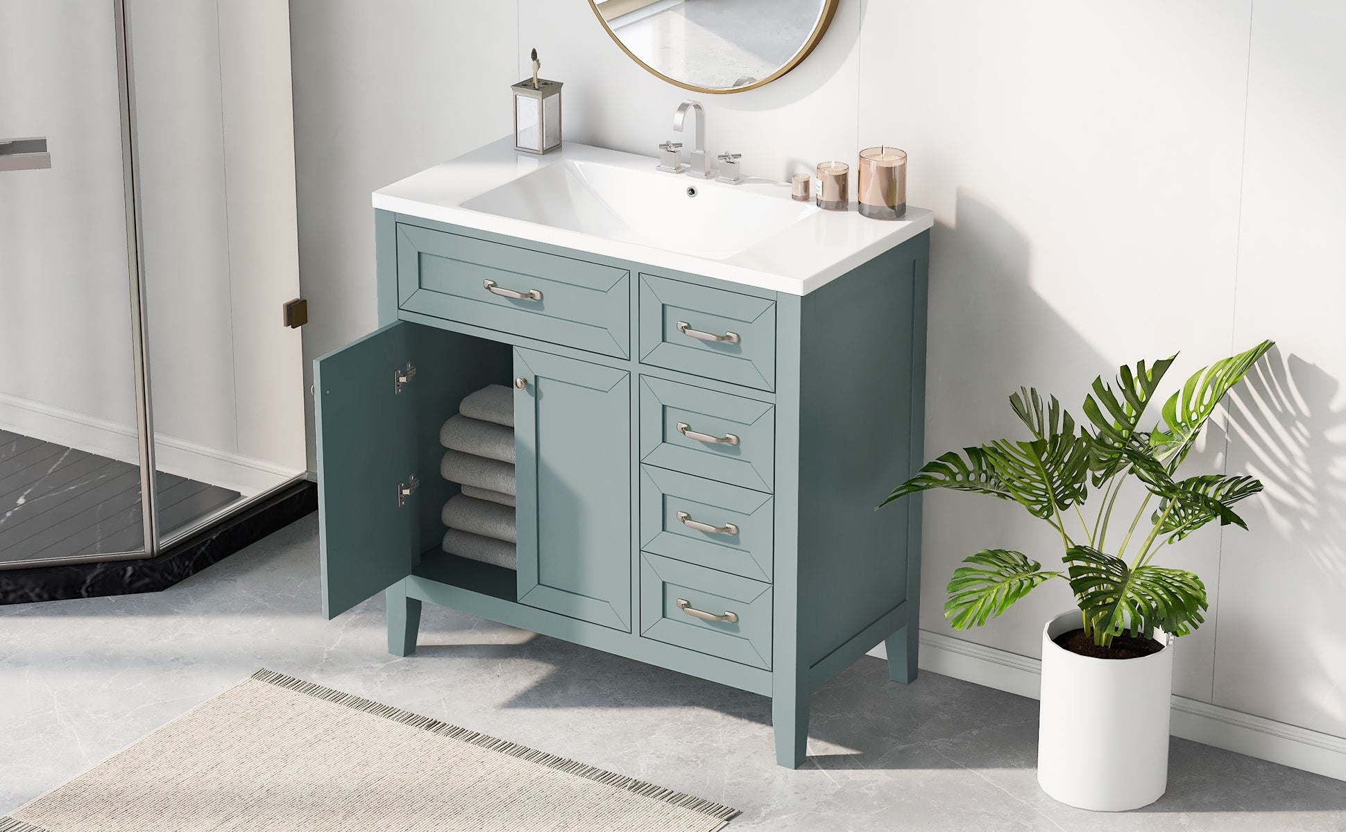 36" Bathroom Vanity With Sink Combo, Green Bathroom Cabinet With Drawers, Solid Frame And Mdf Board Green Solid Wood Mdf