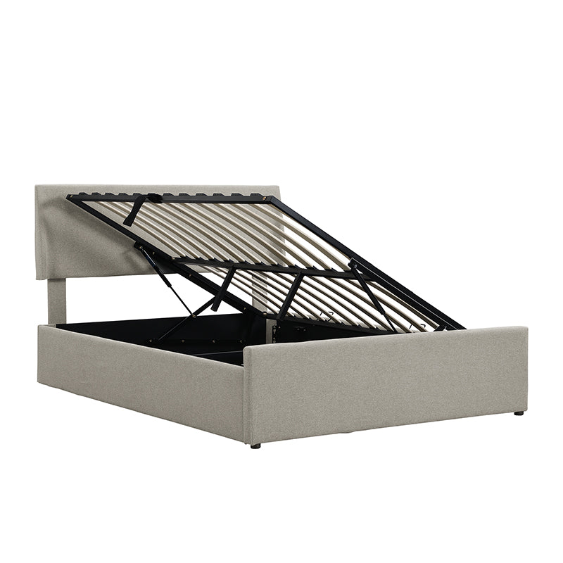 Full Size Sleigh Bed With Side Tilt Hydraulic Storage System, Linen Upholstery, Gray Gray Linen