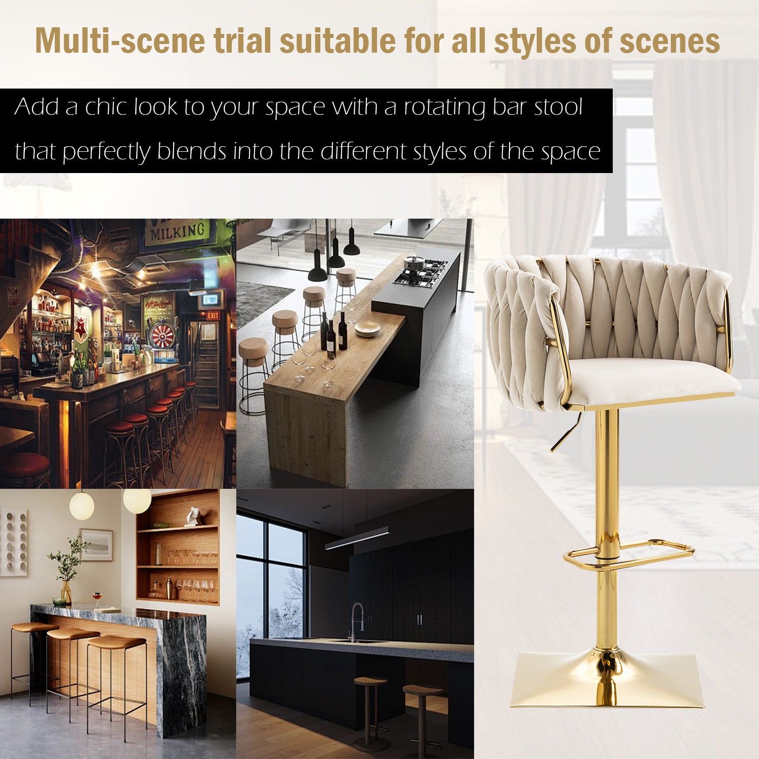 Coolmore Vintage Bar Stools With Back And Footrest Counter Height Dining Chairs 2Pc Set Ivory Metal