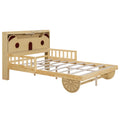 Full Size Car Bed With Bear Shaped Headboard, Usb And Led, Natural Box Spring Not Required Full Natural Bedroom Bed Frame Solid Wood Mdf