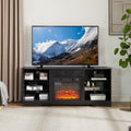 Tv Stand Electric Fireplace Tv Stand With Glass Shelves, 3D Fireplace Tv Stand With Led Lights Wood With Usb Charging Outlet Modern Television Table Center For Tv Up To 32 62